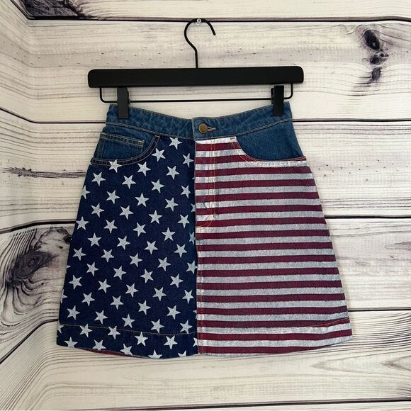 American Apparel American Flag Denim High Waist Mini Skirt - Picture 1 of 8